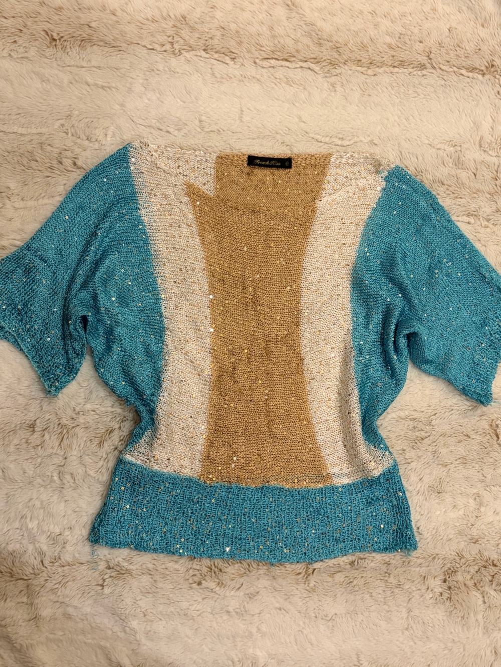 ✨ Vintage Y2K French Kiss Sequin Knit Top Sparkle Mermaidcore Euro Summer 🌊